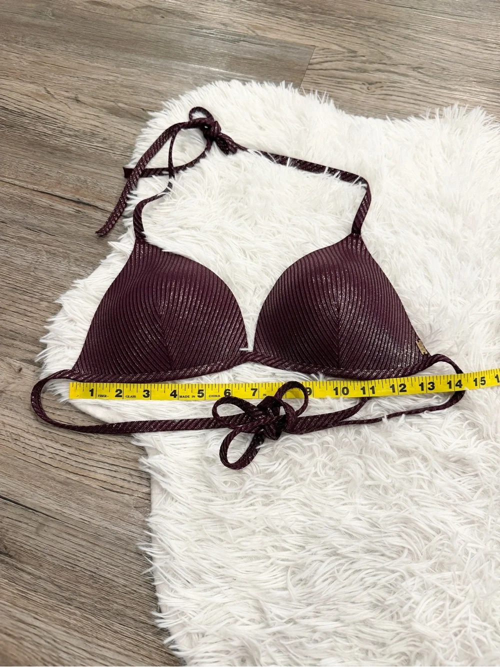 PINK Victoria’s Secret Metallic Bikini Top Ribbed Padded Push-Up Large Beach